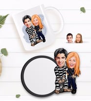 BK Gift Kişiye Özel Sevgililer Karikatürlü Beyaz Kupa ve Ahşap Bardak Altlığı Hediye Seti-7