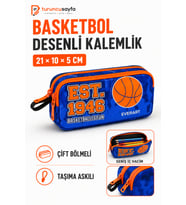 Çift Bölmeli Basket Mavi Kalem Çantası, şık ve fonksiyonel tasarım