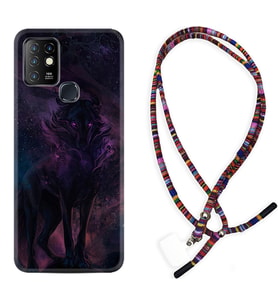 INFINIX Hot 8 9 10 11S Hot 10 Play 10T Kılıf Boyun Asklı Rasta Silikon Black Purple Wolf 1791