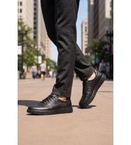 Ayakmod Siyah Hakiki Deri Lastik Bağcıklı Rahat Tabanlı Erkek Casual Ayakkabı Sneaker 728