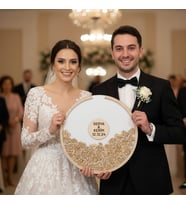 DÜĞÜN-NİŞAN BEYAZ MDF 50 CM YUVARLAK MİSAFİR-HATIRA ANI KUTUSU-DEFTERİ + ŞÖVALE VE KALEM HEDİYELİ