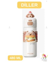 Vagonlife DİLLER 480 ML TEK KAPAK ÇİFT KULLANIM PİPETLİ & RAHAT İÇİM TERMOS BİLEK ASKILI TERMOS