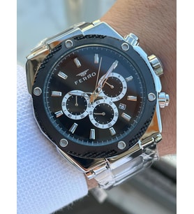 Ferro Çelik Kordon İç Fonksiyonları Aktif Chronograph 30 Mt Su Geçirmez Erkek Kol Saati EFM.31397.J2 (Gri - Siyah)