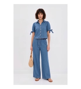 Kadın Açık Mavi Tencel Kumaş İnce Rahat İkili Takım