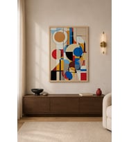 Bauhaus Merdiven Basamak Geometri Ahşap Çerçeveli Duvar Tablosu