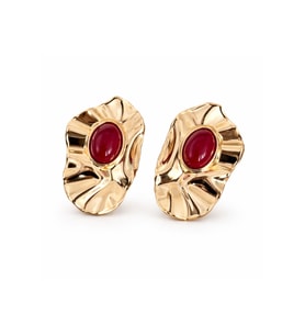 Gold Kırmızı Taşlı Küpe – Modern Şık Kadın Küpe Özgün Tasarım