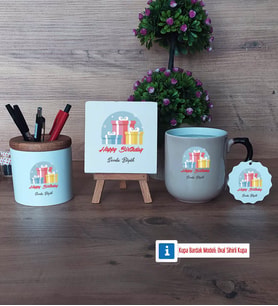 Doğum Günü Hediyesi Dekoratif Taş, Kalemlik, Sihirli Oval Kupa Bardak, Ahşap Anahtarlık Hediye (Model 1)