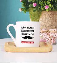 Dünyanın En Yakışıklı Öğretmeni Türk Kahvesi Fincanı Ahşap Altlıklı