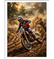 Motocross Çamurda Yarış Motoru Dekoratif Kanvas - Mdf Ahşap Tablo