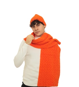 RTD&VLD Unisex Örgü Desen Triko Atkı-Bere Takım Turuncu