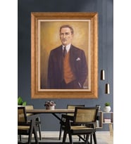 Altın Varaklı Çerçeveli Paspartulu Atatürk Tablo nh241 (Gold)