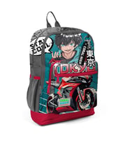 CORAL HIGH 23764 KIDS GRİ NEFTİ ANİME MOTORSİKLET DESENLİ DÖRT BÖLMELİ SIRT ÇANTASI