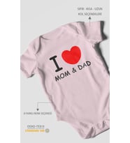 I Love Mom and Dad Baskılı Bebek Zıbını – Çıtçıtlı Body  %100 Pamuk Kısa Kol (Bebek Pembesi)