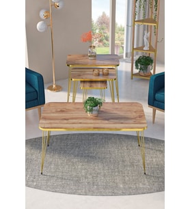 Zigon Sehpa Kr Ve Orta Sehpa Kr Set Gold Ceviz Tel 1108