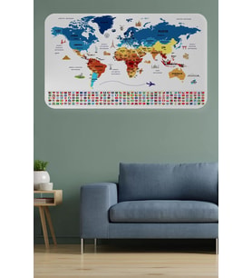 Ülke Bayrak Lı Eğitici Başkent Detaylı Atlası Dünya Haritası Duvar Sticker -60x105-3857