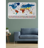 Ülke Bayrak Lı Eğitici Başkent Detaylı Atlası Dünya Haritası Duvar Sticker -60x105-3857
