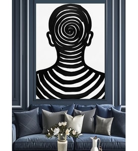 Spiral Çizim İnsan Kafası Dekoratif Kanvas - Mdf Ahşap Tablo