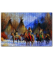 Cakapuzzle Kızılderililer Atları ve Çadırları  Puzzle Yapboz MDF (Ahşap) (120 Parça)