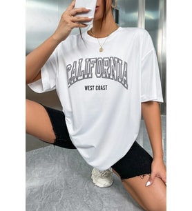 Unisex California West Coast Baskılı Tasarım Tshirt (Beyaz)