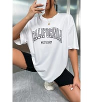 Unisex California West Coast Baskılı Tasarım Tshirt (Beyaz)