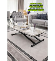 Akıllı Sehpa Home Üst Tabla Mdf Oval Köşe Beyaz Mermer Alt Siyah