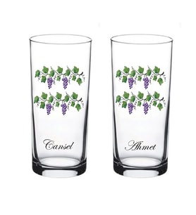 Kişiye Özel 2 li isimli Rakı Bardağı Üzüm Baskılı