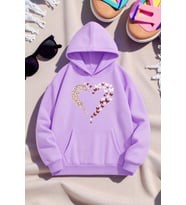 Unisex Leopar Kalp Desenli Baskılı Oversize Sweatshirt (Lila)
