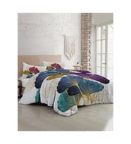 Lastikli Çarşaflı %100 Pamuk Saten Çift Kişilik Nevresim Takımı Colorfull Leaves