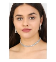 Kadın Çapraz Model Taşlı Gümüş Pırlanta Su Yolu Kolye Küpe Abiye Düğün Nişan Kına Söz Gelin Takı Set