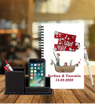 Sevgililer Gününe Özel Ahşap Defter Kalem & Deri Kaplama Kalemlik Hediye Seti 8