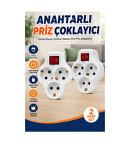 Anahtarlı 3’lü Topraklı Priz Adaptörü – Direkt Duvar Prizine Takılan, 2 Adet