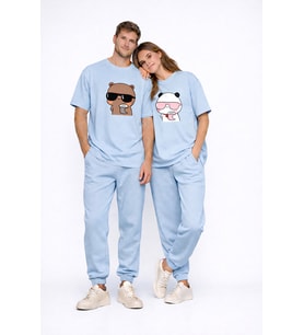 Sevgili Kombini Panda Bardak Baskılı Çift Tişört Oversize Unisex Partner Kombin Çift Seti Hediye