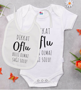 BK Kids Dikkat Oflu Tasarımlı Beyaz Bebek Body Zıbın ve Mama Önlüğü Hediye Seti-1