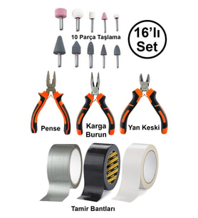 Mini Hobi Karga Burun Yan Keski Pense 10'lu Taşlama Uç Çok Amaçlı Siyah Beyaz Gri Tamir Bandı Seti