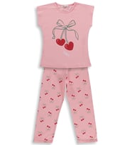 Civil Girls Kiraz Desenli 6-9 Yaş Pijama Takımı - Pudra