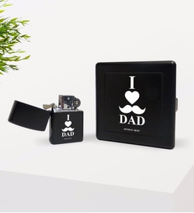 BK Gift Kişiye Özel Babamı Seviyorum Tasarımlı Siyah Metal Sigara Tabakası ve Benzinli Çakmak Seti-2
