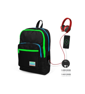 Coral High Kids Dört Bölmeli Siyah İlkokul Çantası USB Şarjlı Kulaklık Çıkışlı 23817