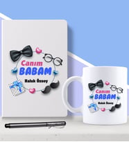 BK Gift Kişiye Özel Canım Babam Tasarımlı Beyaz Defter Kalem ve Kupa Seti-1 (Model 1)