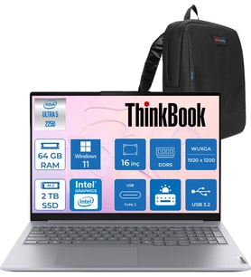 Lenovo Thinkbook 16 Gen 8 Ial Intel Core Ultra 5 225U 64GB Ddr5 2tb SSD Windows 11 Pro Intel Aı Boost 16 Inç Wuxga (1920 x 1200) IPS 300NITS Taşınabilir Bilgisayar 21SK007VTXP39 + Zetta Çanta