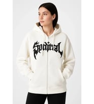 Oversize Kapüşonlu Sweatshirt Hoodie 3 İplik Şardonlu Pamuklu Kumaş, Önü Baskılı, Fermuarlı Rahat Ka