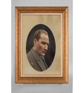 EV İŞYERİ OFİS İÇİN ALTIN ÇERÇEVELİ PASPARTULU ATATÜRK TABLO S617
