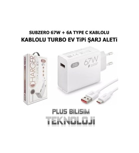 Subzero 67watt 6amper Type-c Kablolu Turbo Takım Ev Tipi Şarj Aleti Saliseli Sg51