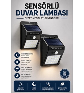 Solar Sensörlü Duvar Lambası Bahçe Lamba 20 Led Işık