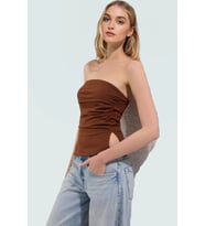 Kadın Straplez Fitted Örme Bluz Yazlık Günlük Kullanım Modern Stil Rahat (Kahverengi)