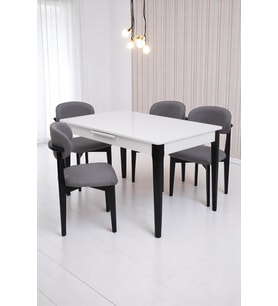 Paris Norte Lak Panel Mutfak Masa Sandalye Takımı 80x130cm (Siyah)