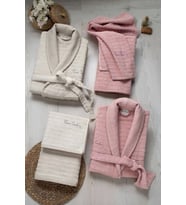 Pierre Cardin 6 Parça Jakarlı Aile Bornoz Seti-Wave Soft G.Kurusu Krem (Gül Kurusu)