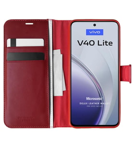 Microsonic Vivo V40 Lite Kılıf Delux Leather Wallet Kırmızı (Kırmızı)