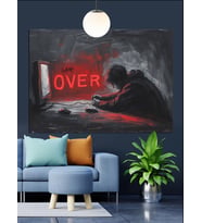Game Over Kırmızı Yazı Dekoratif Kanvas - Mdf Ahşap Tablo