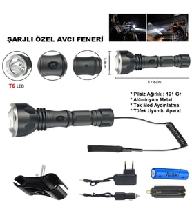 Orjinal 600 Lümen Tx6 Şarjlı Özel Avcı Feneri Wt-253