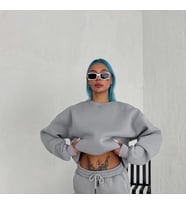 Kışlık Bisiklet Yaka Üç İplik Basic SweatShirt - Gri